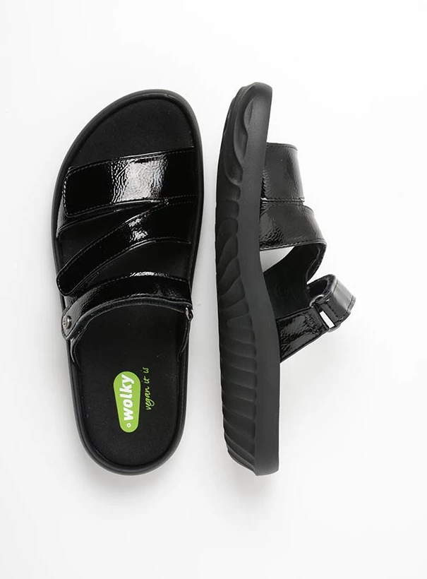 wolky sandals 00889 sense vegan 96000 black patent leather top
