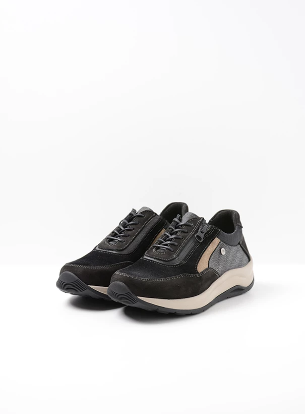 wolky low lace up shoes 00975 cupar 90001 black combi leather front