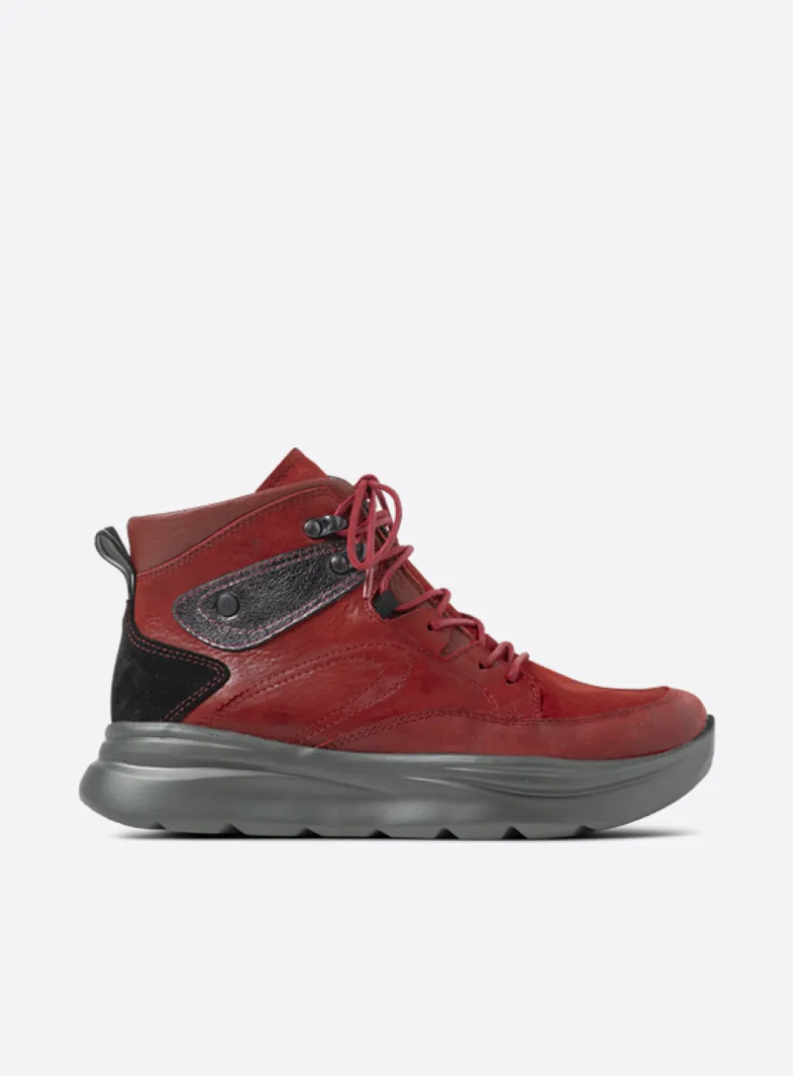 Wolky Apex - cherry red combi leather Lace up boots for women