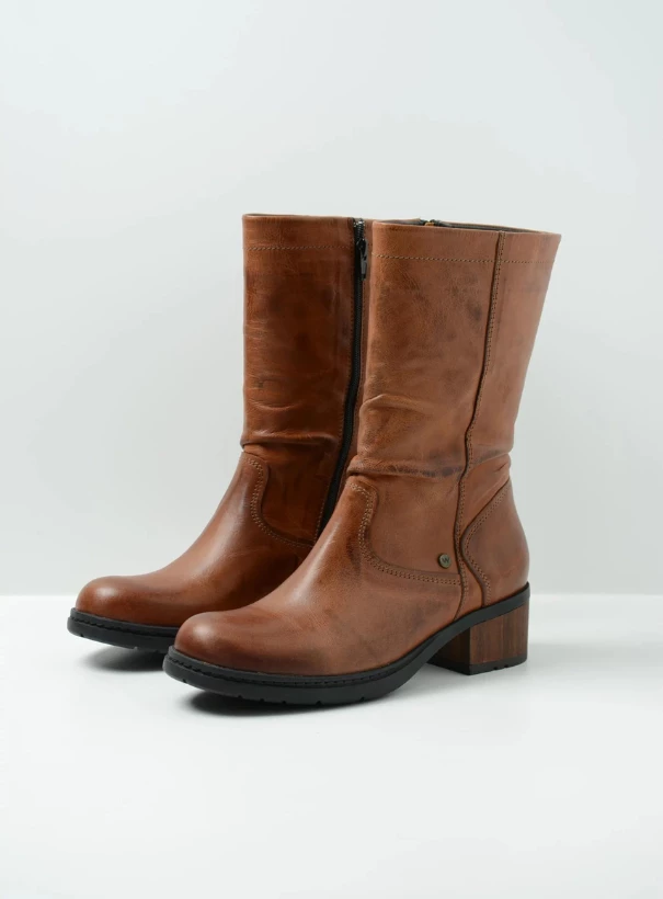 wolky mid calf boots 01261 edmonton 30430 cognac leather front