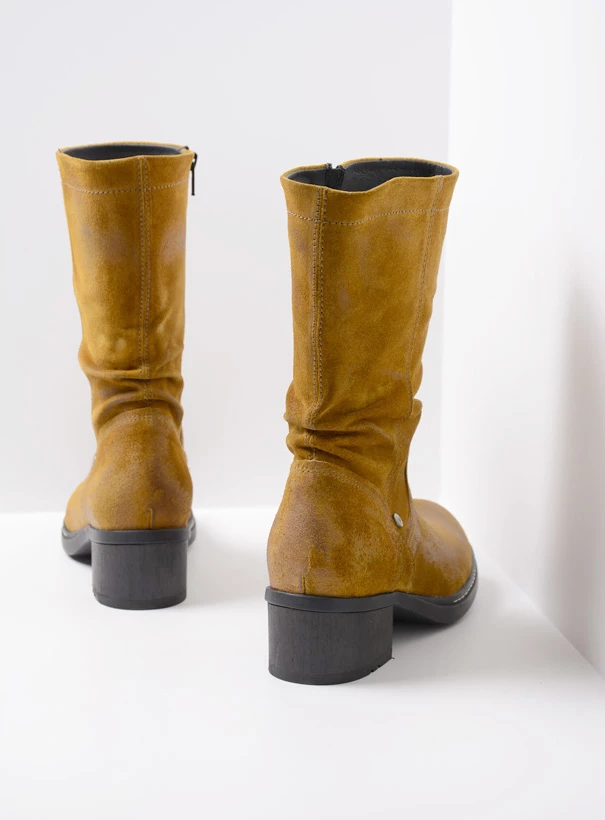 wolky mid calf boots 01261 edmonton 45925 dark ochre suede back