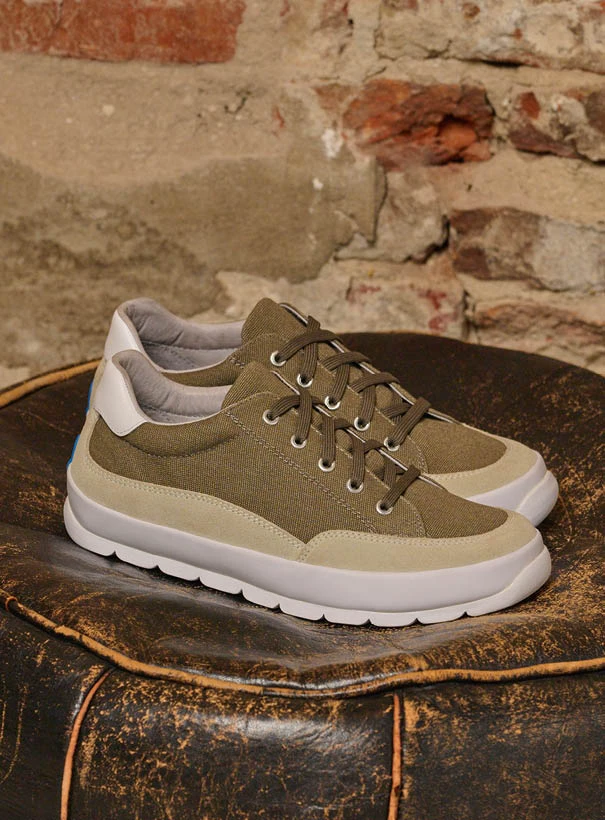 wolky low lace up shoes 01425 babati 94375 khaki canvas suede sfeer