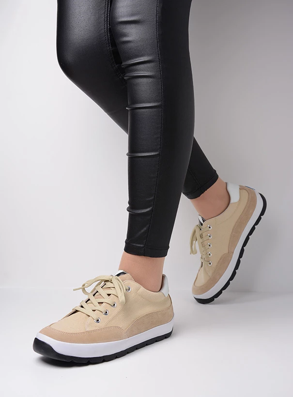 wolky low lace up shoes 01425 babati 94390 beige canvas suede detail