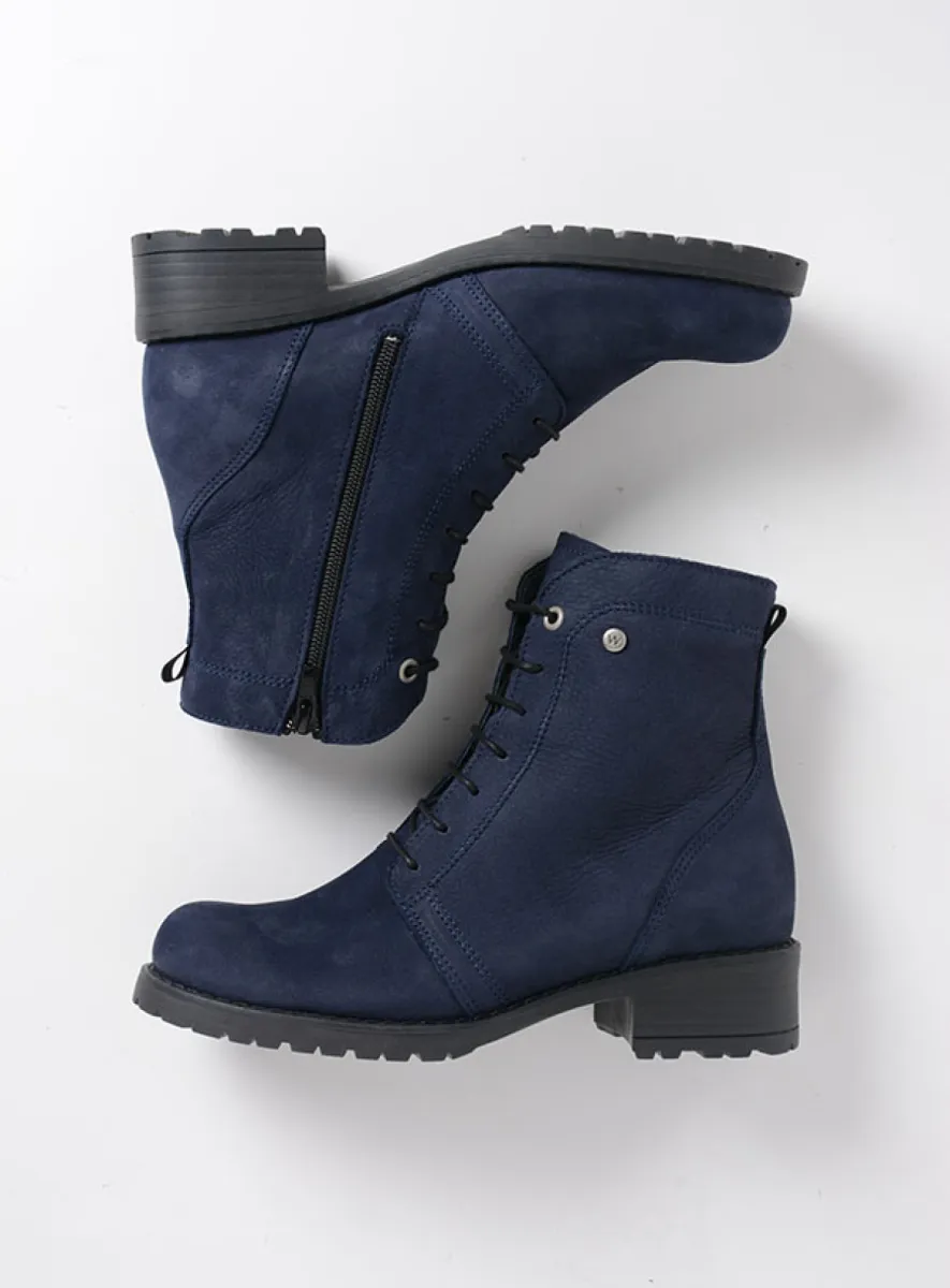 Wolky Quinta - blue nubuck Biker boots for women