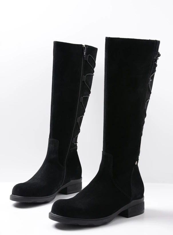 wolky long boots 02633 longview 45000 black suede front