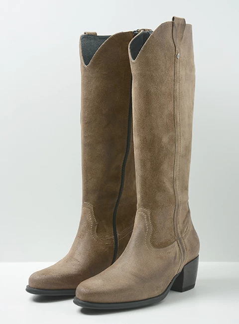 wolky long boots 02879 sundown 45150 taupe suede front