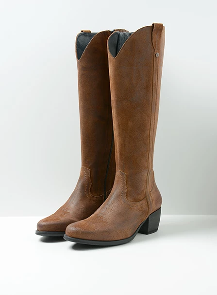 wolky long boots 02879 sundown 45430 cognac suede front