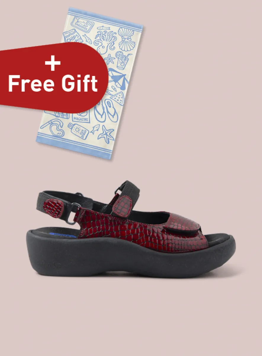 Wolky Jewel - red crocolook patent leather Sandals for women