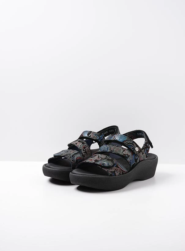wolky sandals 03223 avalon 68080 black blue suede front