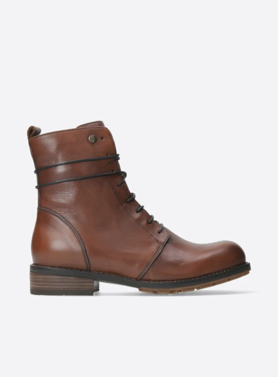 Wolky Murray+ - cognac leather Biker boots for women