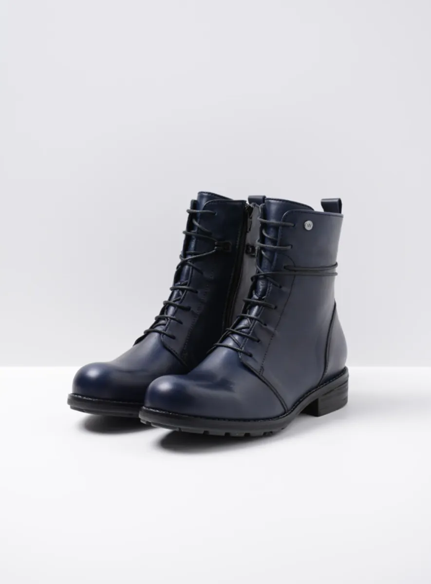 Wolky Murray+ - blue leather Biker boots for women