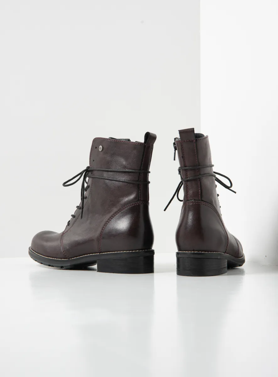 Wolky Murray+ - burgundy leather Biker boots for women
