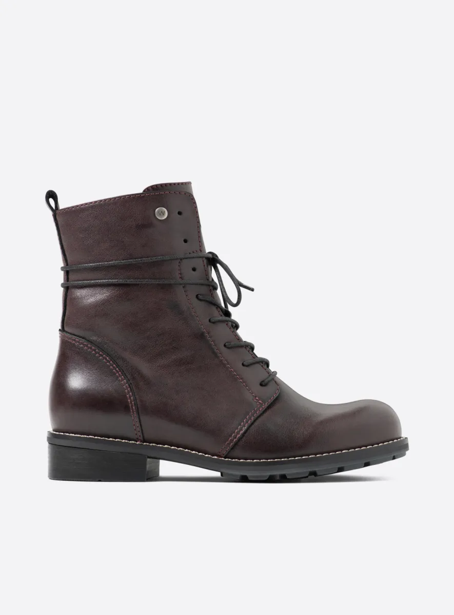 Wolky Murray+ - burgundy leather Biker boots for women