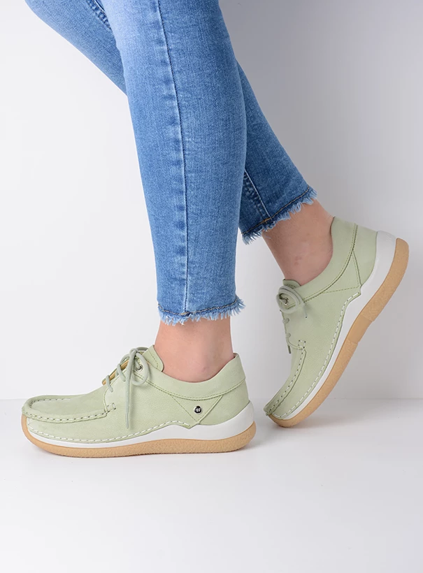 wolky low lace up shoes 04525 celebration 11706 light green nubuck detail