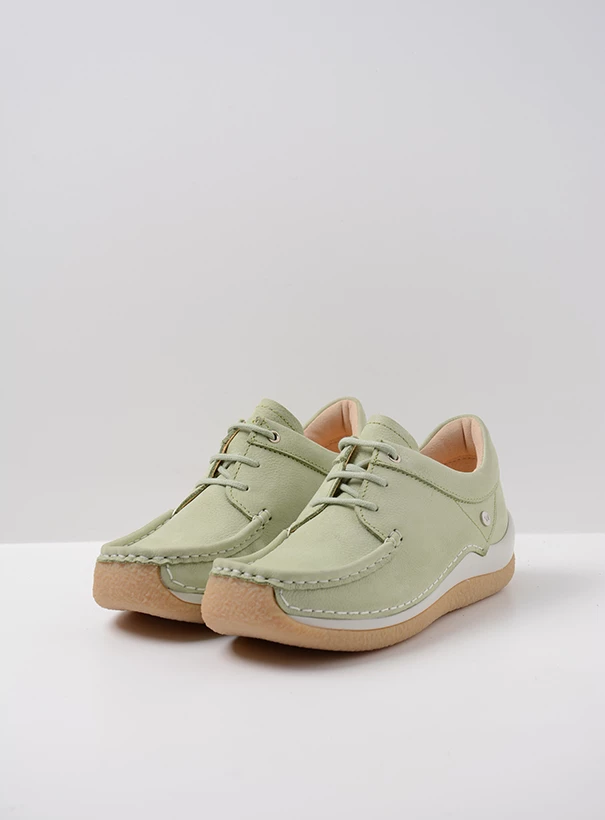 wolky low lace up shoes 04525 celebration 11706 light green nubuck front