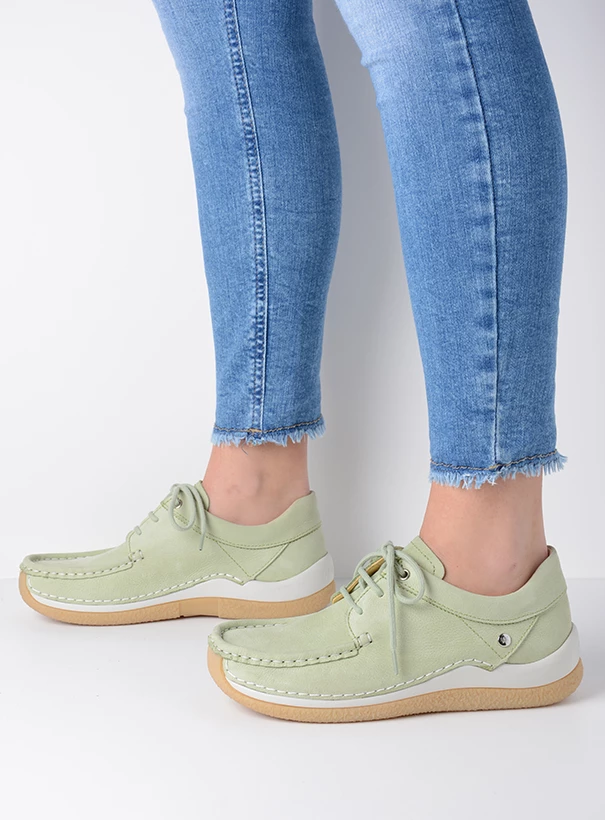 wolky low lace up shoes 04525 celebration 11706 light green nubuck sfeer