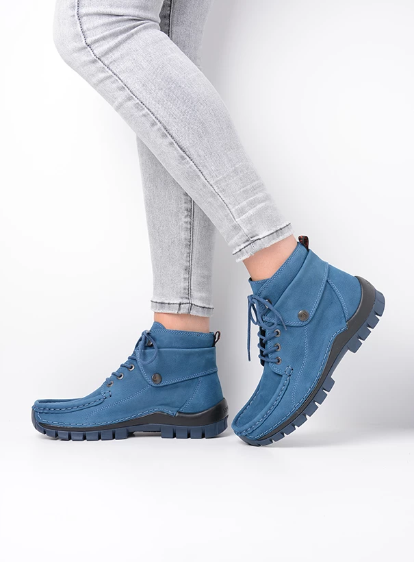 wolky high lace up shoes 04725 jump 11804 atlantic blue nubuck detail