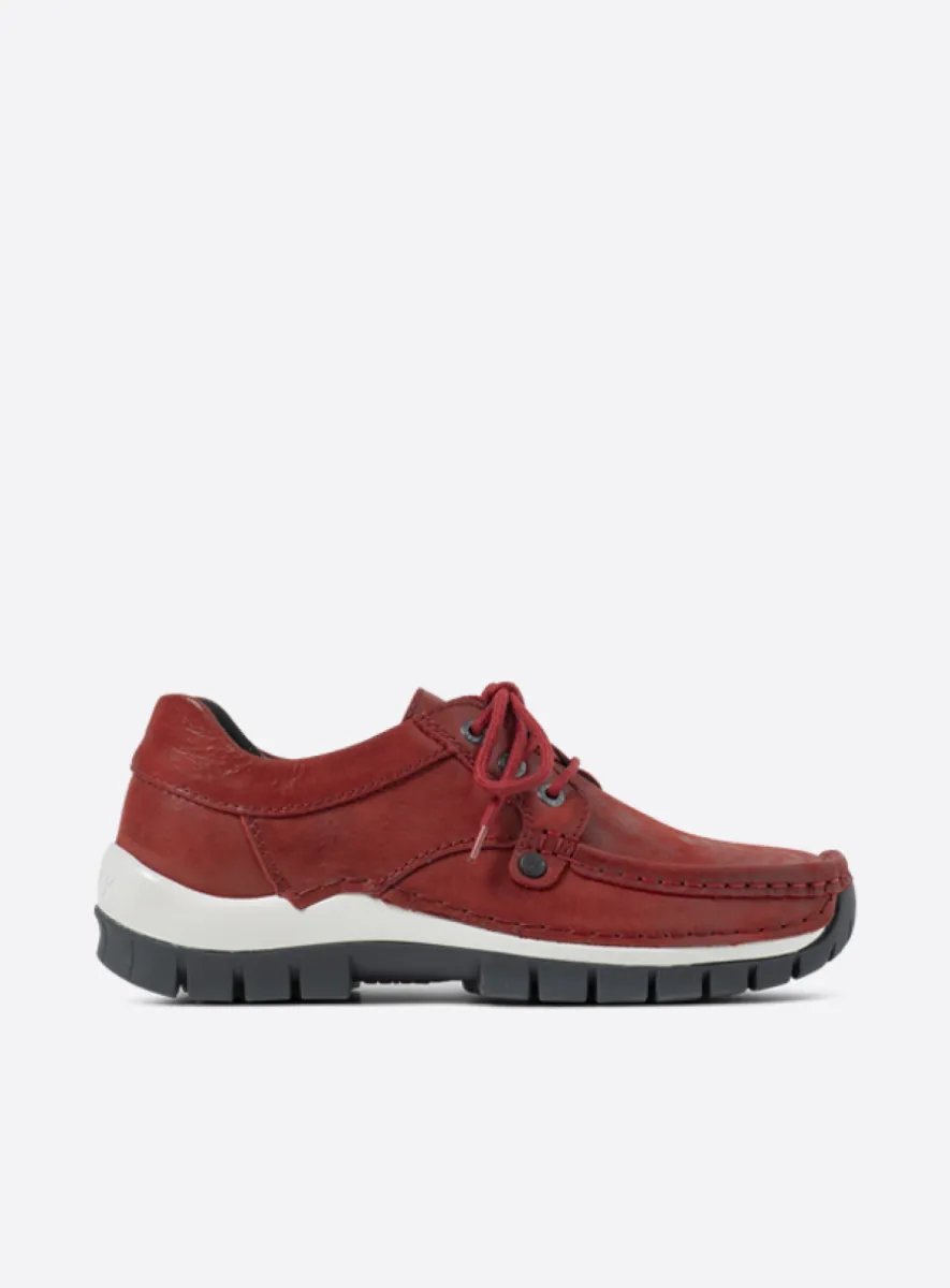 Wolky Seamy Fly - cherry red effect leather Arch support shoes for women