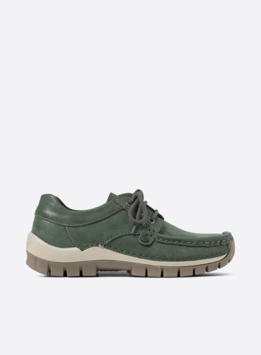 Wolky Seamy Fly - green effect leather Arch support shoes for women