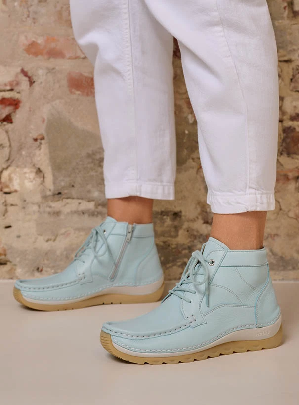 wolky high lace up shoes 04901 salado 71806 light blue leather detail