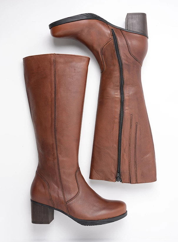 wolky long boots 05052 sharon 20430 cognac leather top