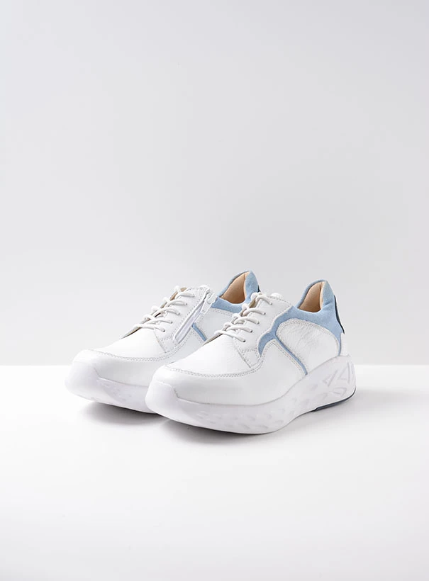 wolky low lace up shoes 05700 bounce 24186 white blue leather front
