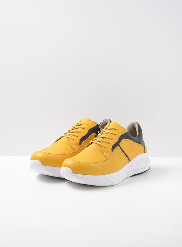 wolky low lace up shoes 05700 bounce 24900 yellow black leather front