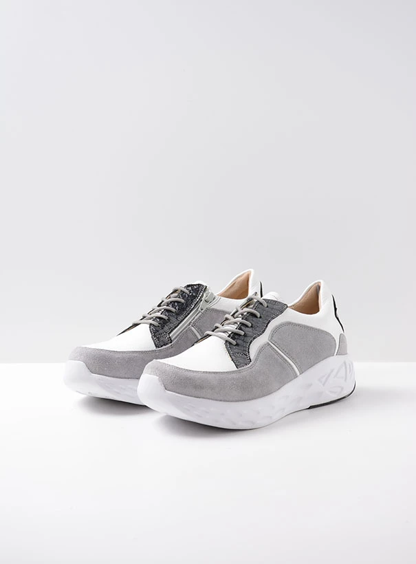 wolky low lace up shoes 05700 bounce 91127 white grey combi leather front