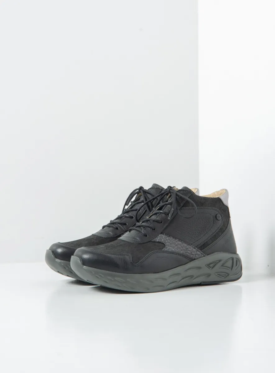 Wolky Zest S2F - black combi stretch leather Lace up boots for women