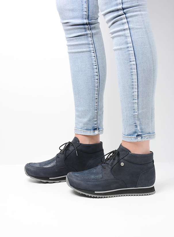wolky high lace up shoes 05802 e boot 11800 blue stretch nubuck detail