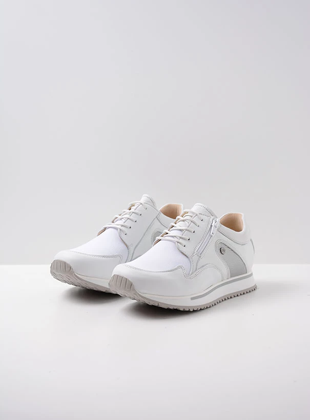 wolky low lace up shoes 05812 e go s2f 90103 white silver stretch leather front