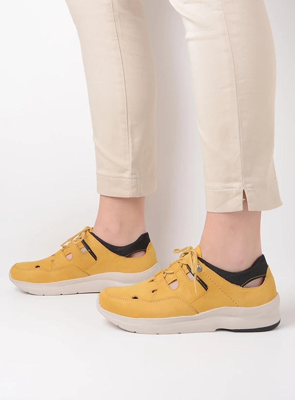 wolky low lace up shoes 05894 galena 11900 yellow nubuck detail