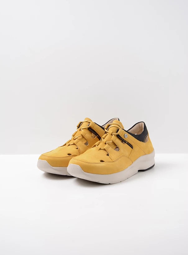 wolky low lace up shoes 05894 galena 11900 yellow nubuck front