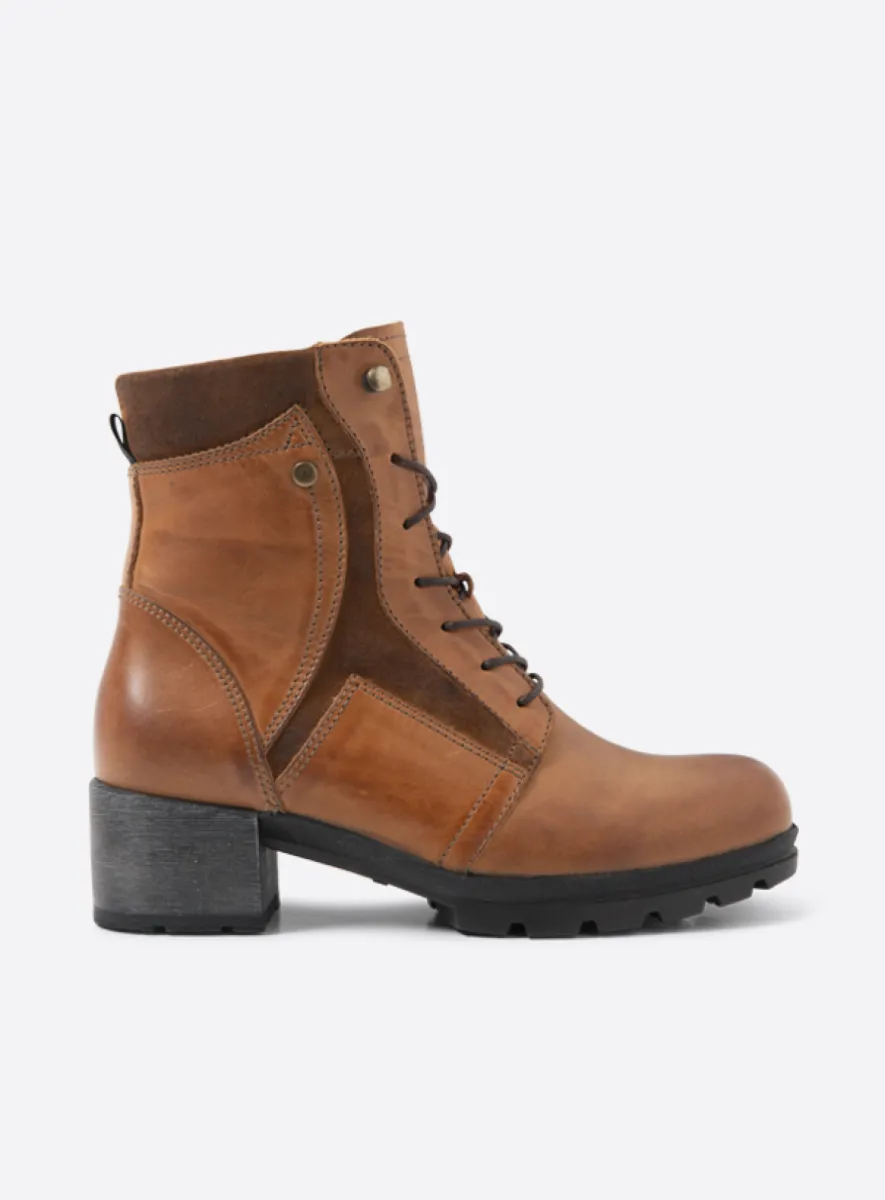 Wolky Dayton - cognac leather Biker boots for women