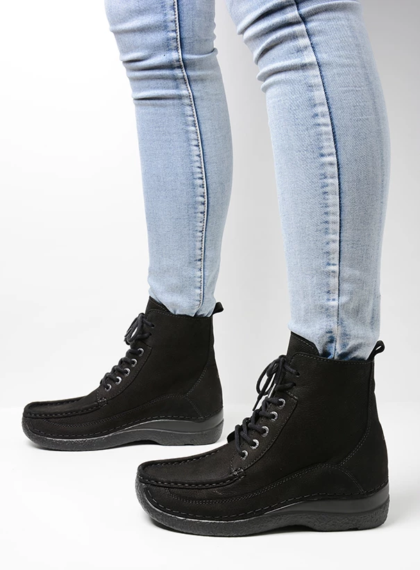 wolky high lace up shoes 06201 roll boot 11000 black nubuck detail