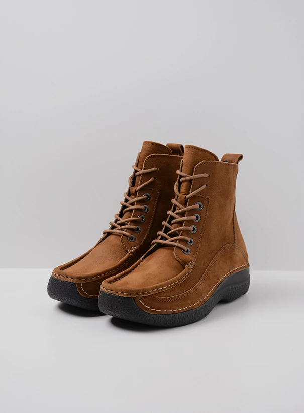 wolky high lace up shoes 06201 roll boot 11430 cognac nubuck front