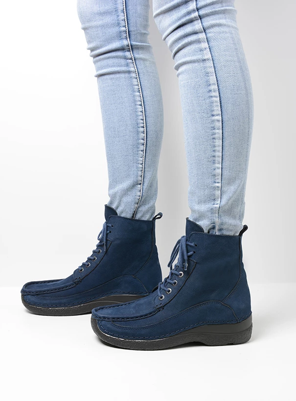 wolky high lace up shoes 06201 roll boot 11820 blue nubuck detail