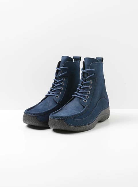 wolky high lace up shoes 06201 roll boot 11820 blue nubuck front