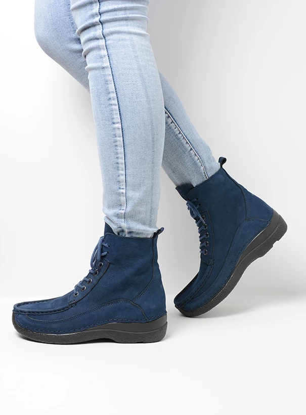 wolky high lace up shoes 06201 roll boot 11820 blue nubuck sfeer