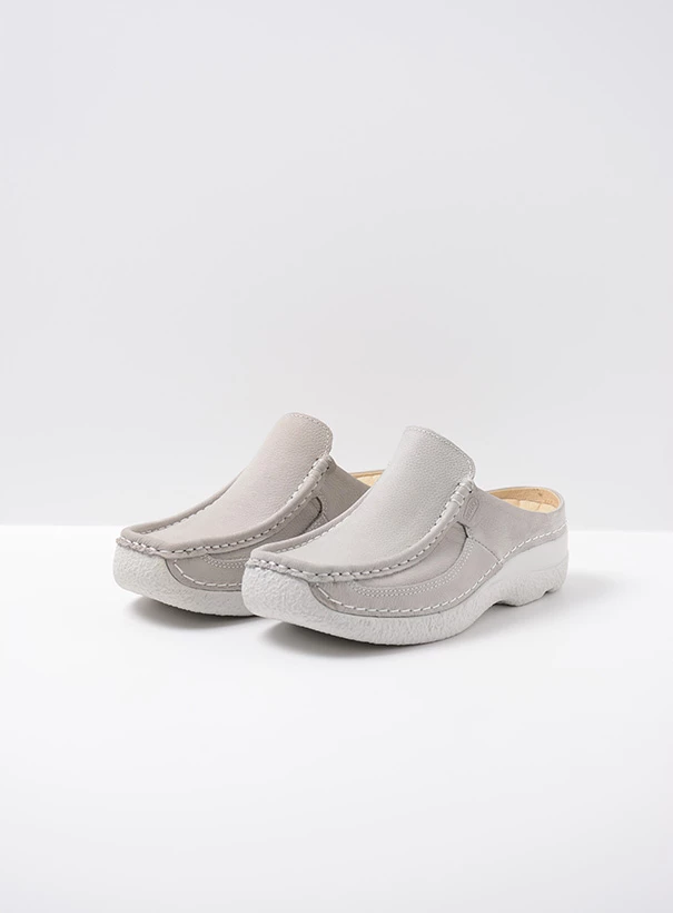 wolky comfort shoes 06202 roll slide 11206 light grey nubuck front