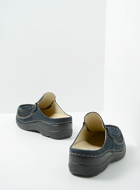 wolky comfort shoes 06202 roll slide 11800 blue nubuck back