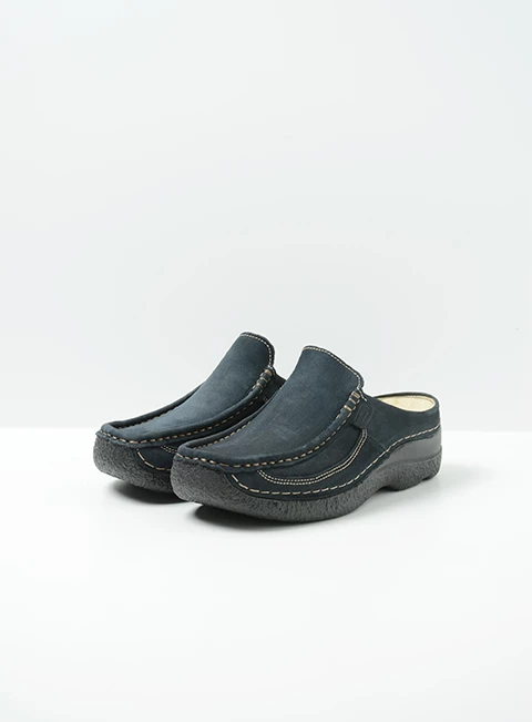 wolky comfort shoes 06202 roll slide 11800 blue nubuck front