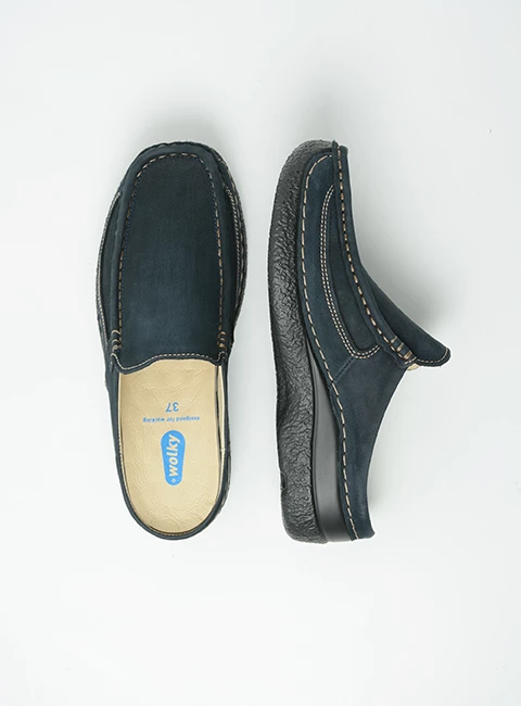 wolky comfort shoes 06202 roll slide 11800 blue nubuck top