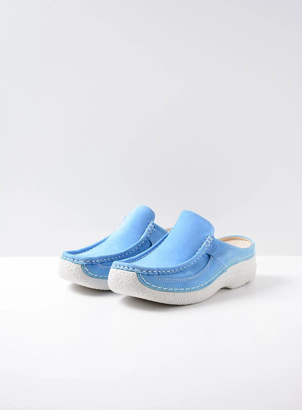 wolky comfort shoes 06202 roll slide 11815 sky blue nubuck front