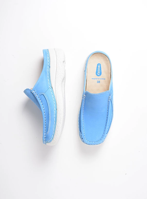 wolky comfort shoes 06202 roll slide 11815 sky blue nubuck top