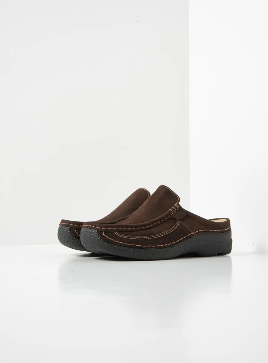 Wolky Roll Slide - brown nubuck Arch support shoes for women