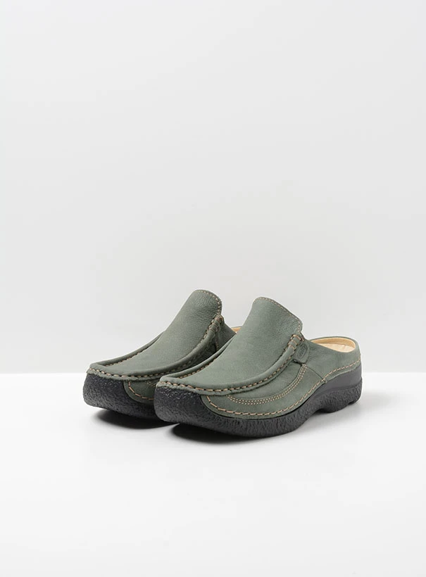 wolky comfort shoes 06202 roll slide 13701 sage green nubuck front