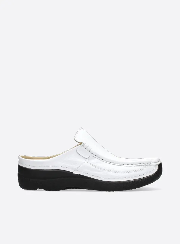 Wolky Roll Slide - white printed leather Clogs for women