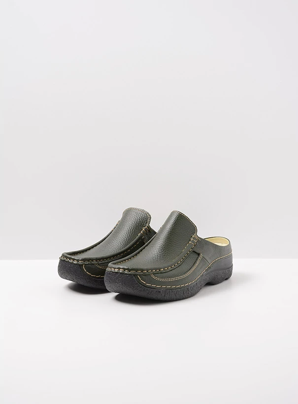 wolky comfort shoes 06202 roll slide 70730 forest green leather front