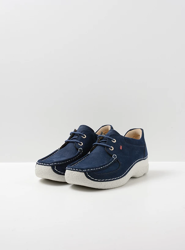 wolky low lace up shoes 06216 roll shoe 11820 denim nubuck front